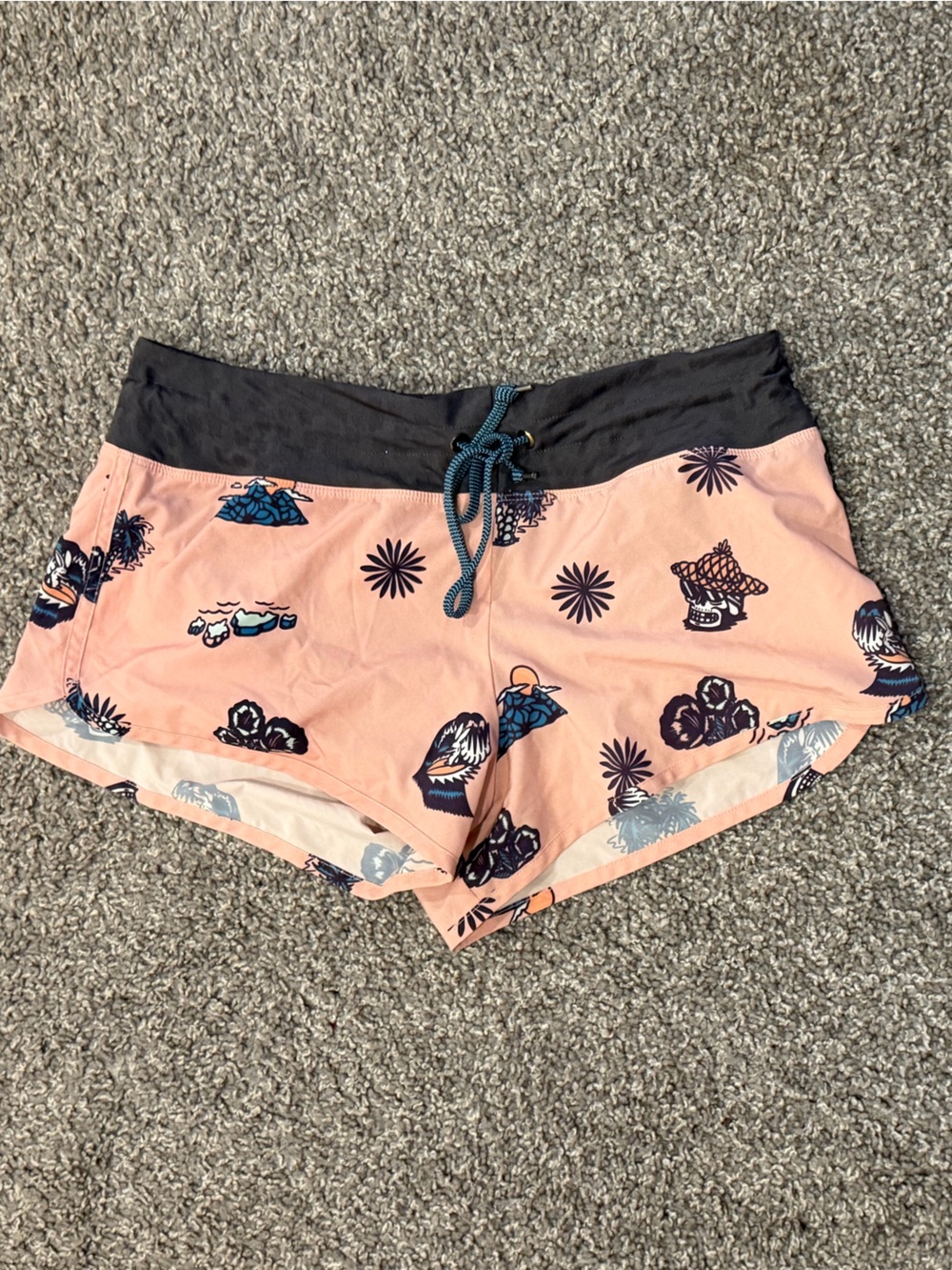 Pink Printed Athletic Shorts with Contrast Waistband